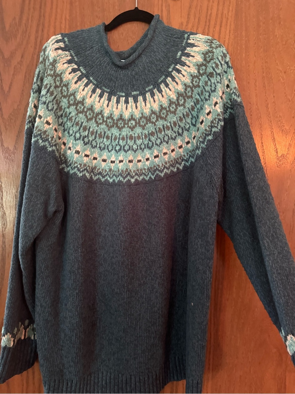 L.L. Bean Blue Nordic Yoke Turtleneck Sweater